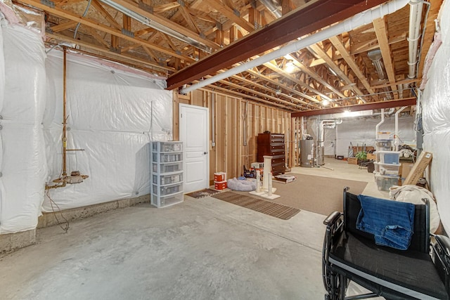 basement featuring gas water heater