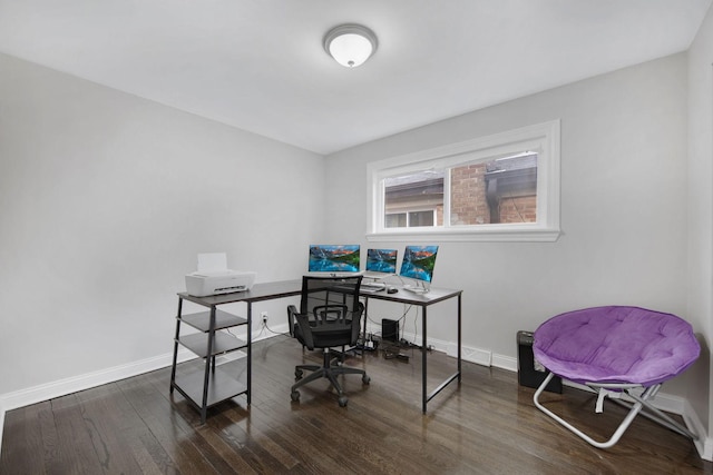 home office featuring dark wood-type flooring