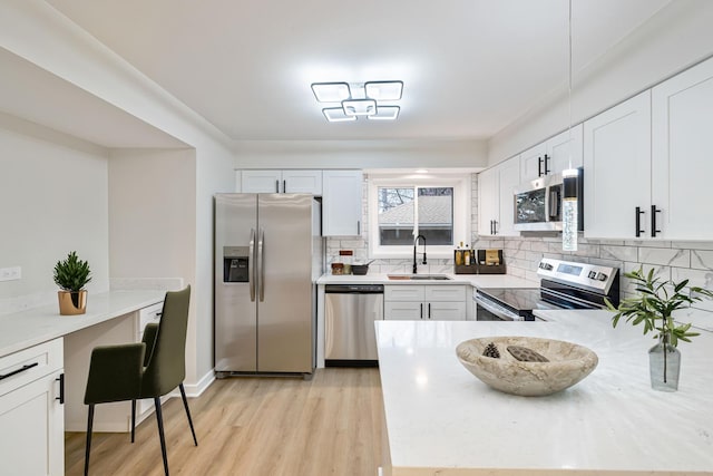 kitchen featuring decorative backsplash, sink, white cabinets, and appliances with stainless steel finishes