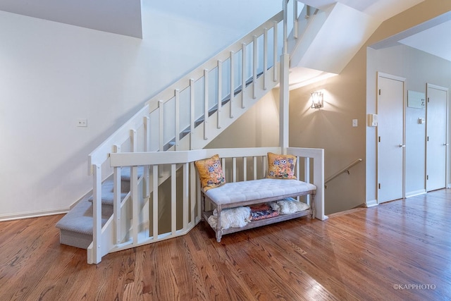 staircase featuring wood-type flooring