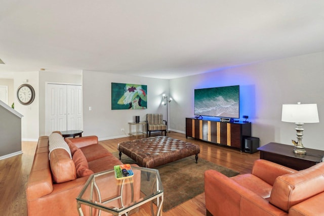 living room with hardwood / wood-style flooring