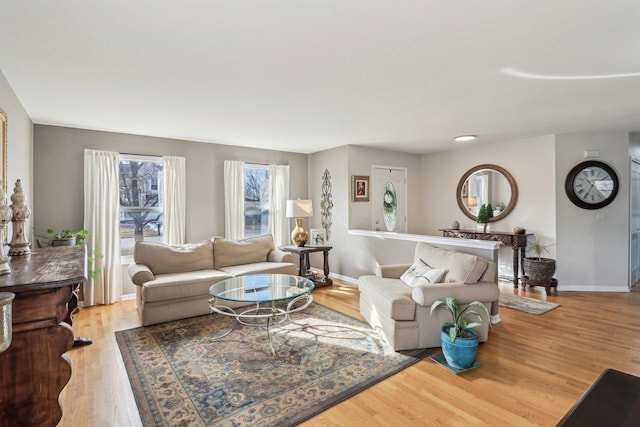 living room with light hardwood / wood-style floors