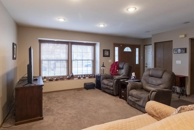 living room with light carpet