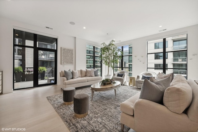 living room featuring light hardwood / wood-style flooring