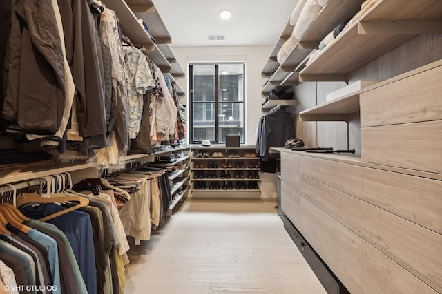 spacious closet with light hardwood / wood-style floors