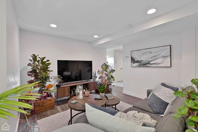 living room featuring dark hardwood / wood-style floors