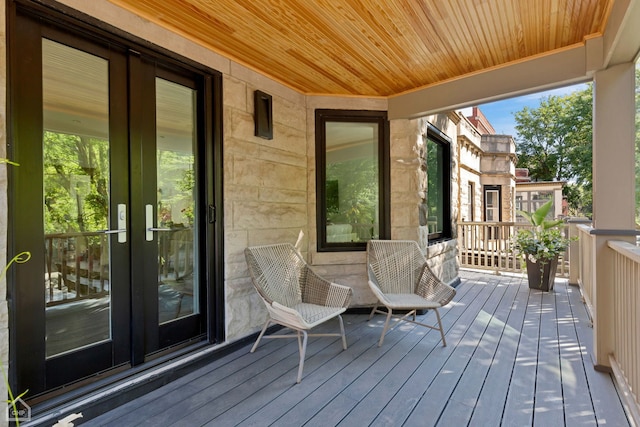 wooden terrace with french doors