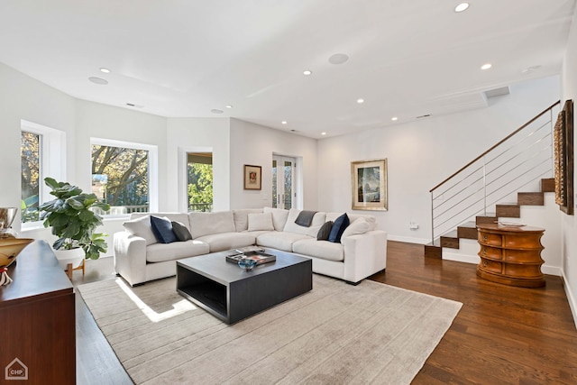 living room with hardwood / wood-style flooring