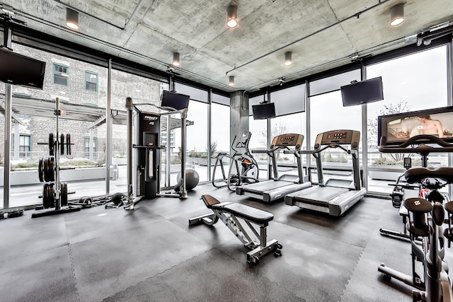 611 S Wells St Unit 1903, Chicago, IL 60607 - exercise room featuring healthy amount of natural light and a wall of windows