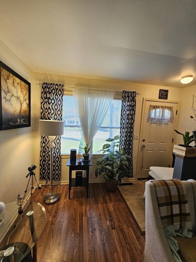 living room featuring dark hardwood / wood-style floors and plenty of natural light