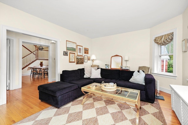 living room featuring light hardwood / wood-style flooring