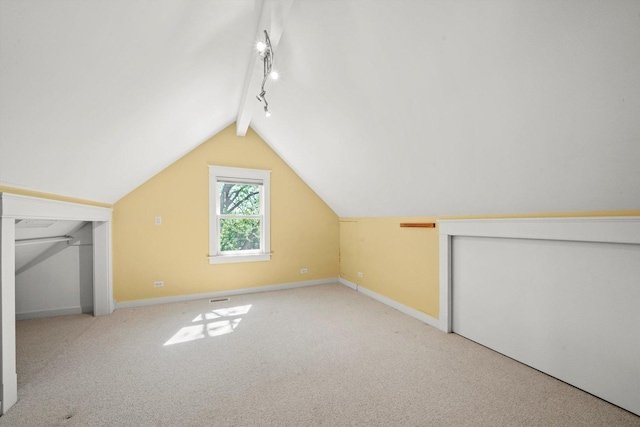 additional living space with light colored carpet and lofted ceiling