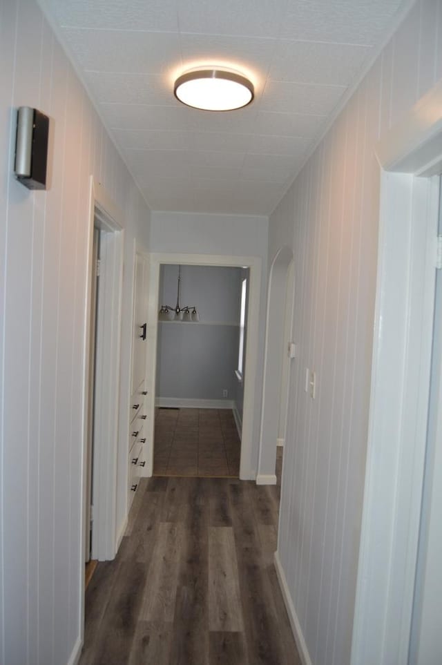 hallway with dark wood-type flooring