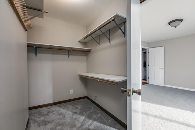 spacious closet featuring dark carpet