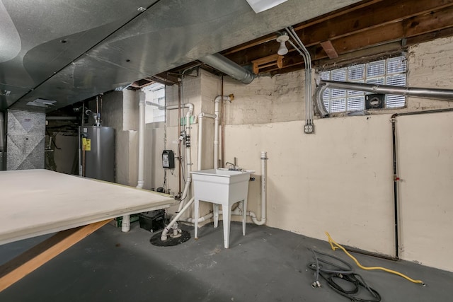 basement with water heater