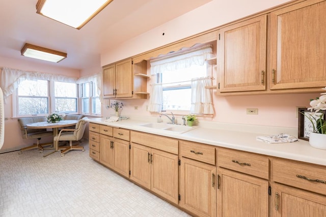 kitchen with light brown cabinets, a healthy amount of sunlight, and sink