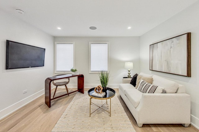 living room with light hardwood / wood-style flooring