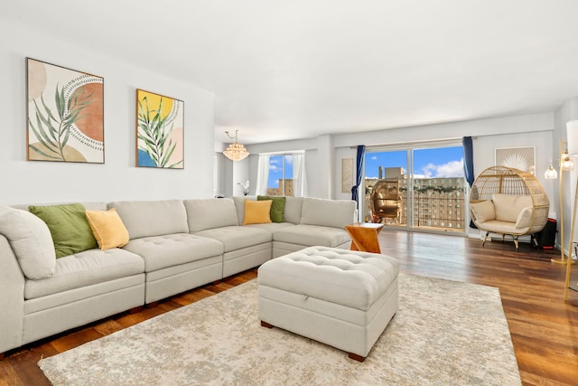 living room with dark wood-type flooring