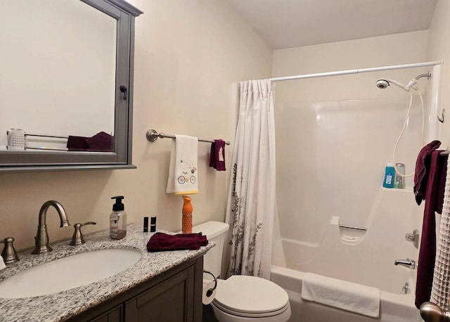 full bathroom with sink, shower / bathtub combination with curtain, and toilet