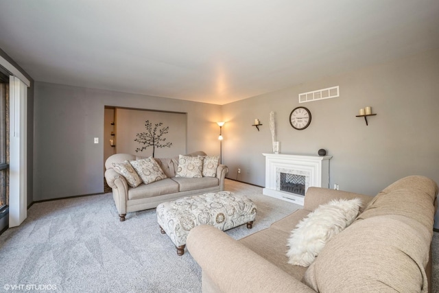 living room featuring light colored carpet