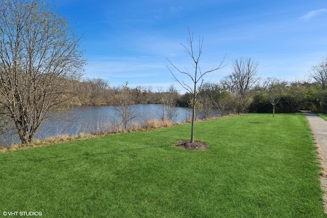 view of yard with a water view