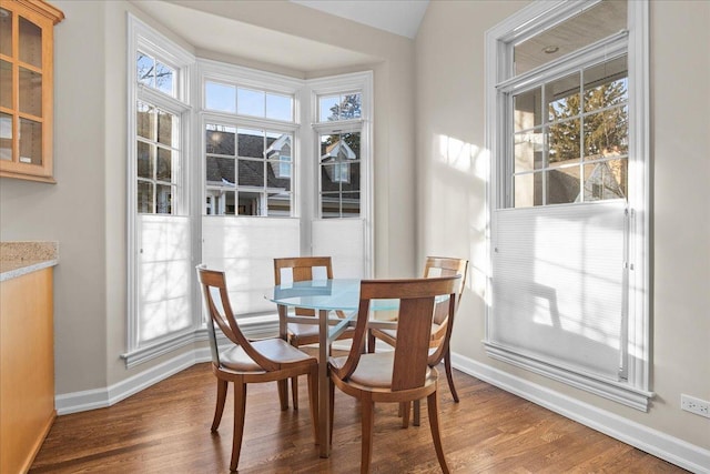 dining area with dark hardwood / wood-style floors