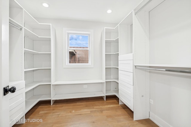 spacious closet featuring light wood-type flooring