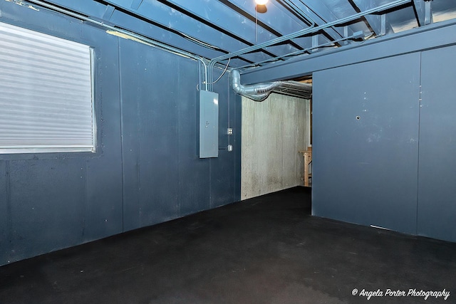 basement with electric panel