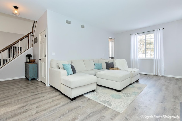 living room with light wood-type flooring