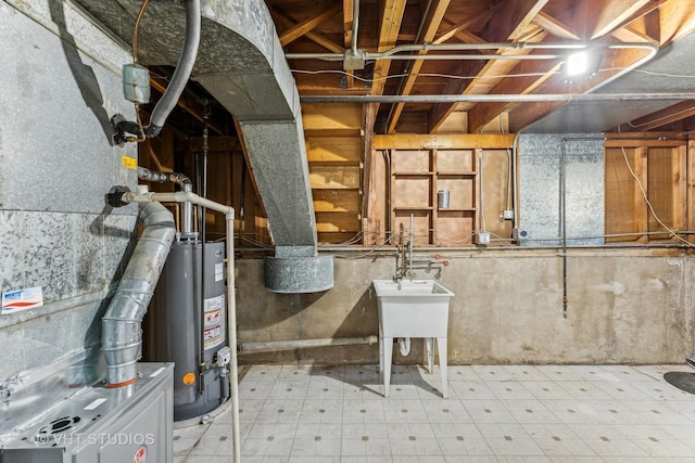 basement with water heater