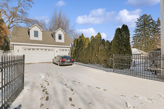 exterior space with a garage