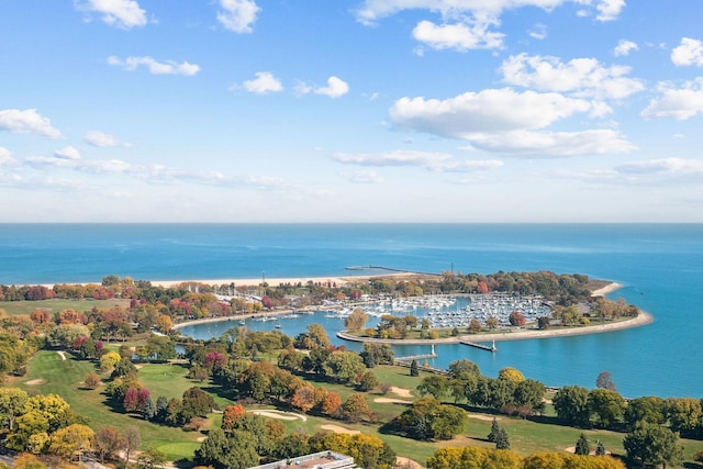 aerial view with a water view