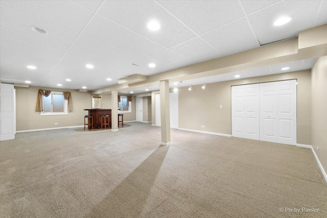 basement with carpet floors