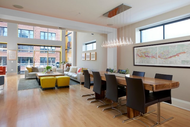 dining space with plenty of natural light and light hardwood / wood-style flooring