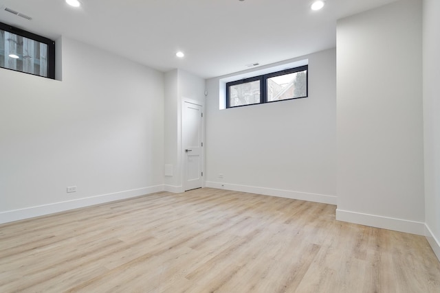 basement with light wood-type flooring