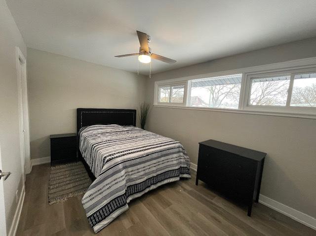 bedroom featuring ceiling fan and wood-type flooring