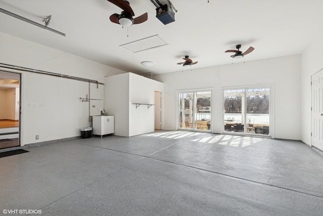 garage with a ceiling fan