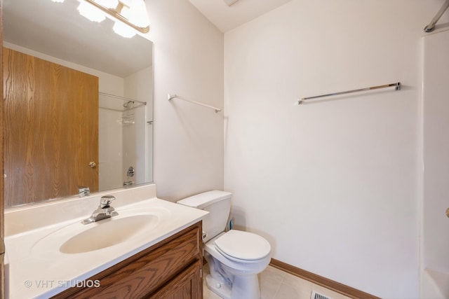 full bathroom featuring tile patterned floors, vanity, shower / bathtub combination, and toilet