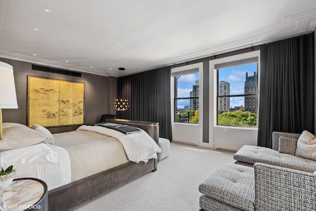 1540 N Lake Shore Dr Unit 8N, Chicago, IL 60610 - bedroom featuring light carpet, a view of city, ornamental molding, and recessed lighting
