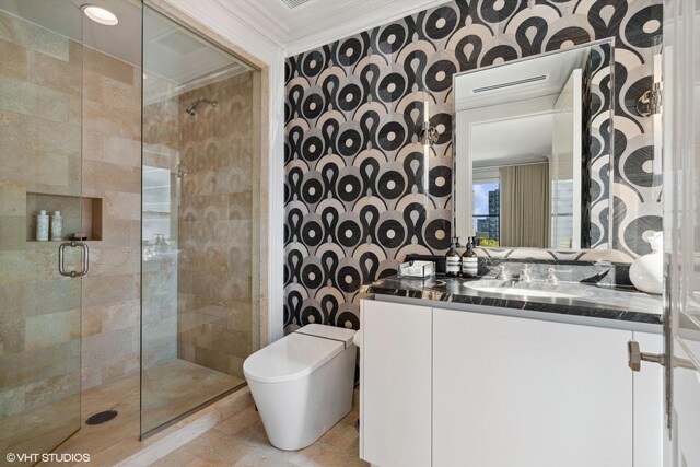 1540 N Lake Shore Dr Unit 8N, Chicago, IL 60610 - full bathroom featuring crown molding, a shower stall, and vanity