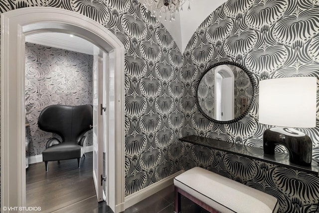 1540 N Lake Shore Dr Unit 8N, Chicago, IL 60610 - bathroom with wallpapered walls and wood finished floors