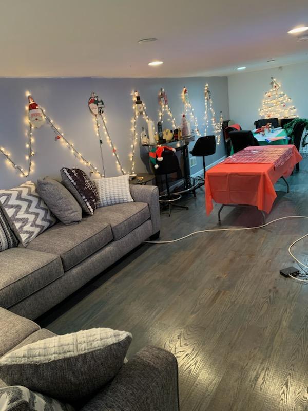 living room with dark wood-type flooring