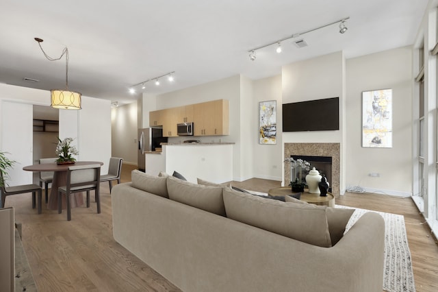 living room with light wood-type flooring