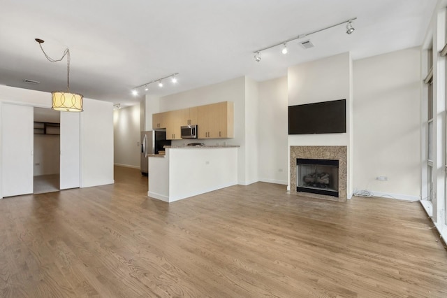 unfurnished living room with light hardwood / wood-style flooring