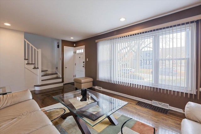 living room with hardwood / wood-style flooring