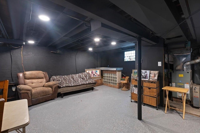 basement featuring heating unit