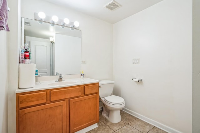 bathroom featuring toilet, vanity, and tile patterned floors