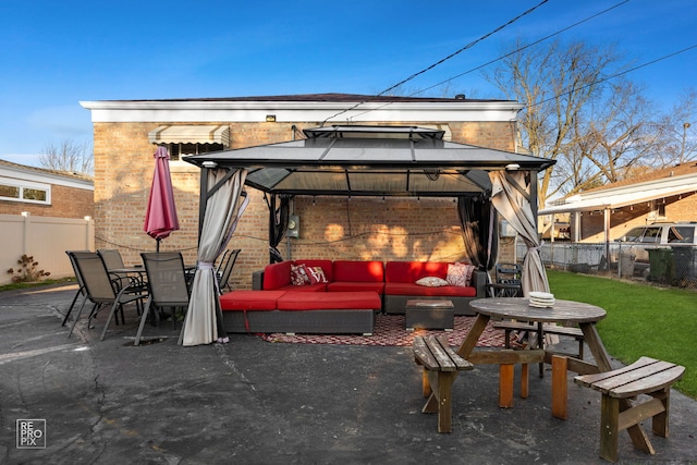 view of patio / terrace with a gazebo and an outdoor living space