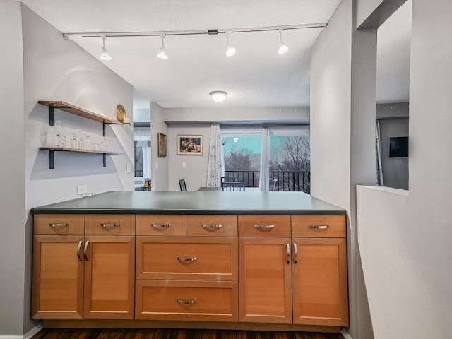 kitchen featuring dark hardwood / wood-style flooring and kitchen peninsula