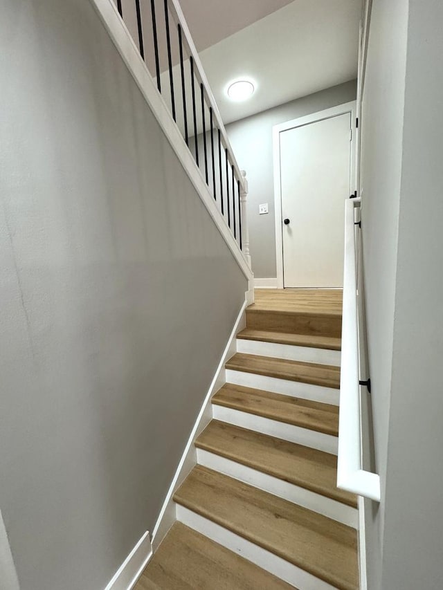 stairs featuring wood-type flooring